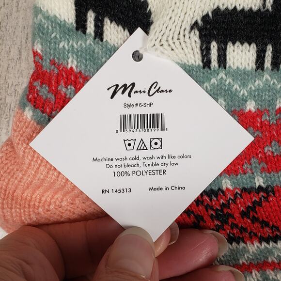 NWT Mari Clare Sherpa Lined Knit Winter Reindeer Design No-Slip Slipper Socks - Picture 5 of 6